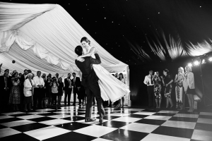 Black & white dance floor with blackout starlight lining